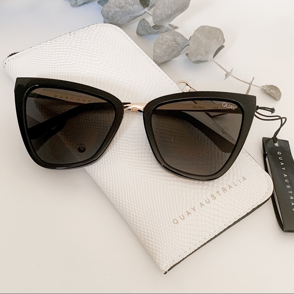 NEW - Quay Reina Sunglasses - Black w/ Gold Trim